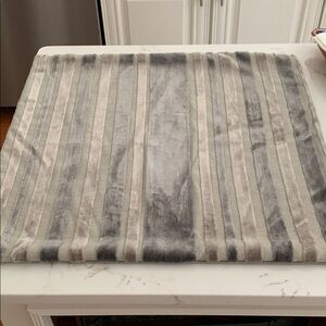 Pair of Gray and blue velvet striped pillow covers.